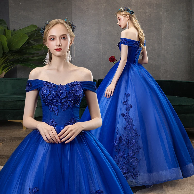 Женское вечернее платье с открытыми плечами Королевского синего цвета | Свадьбы