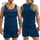 IIXPIN Мужская шелковая Атласная Ночная одежда, пижамный комплект, жилет без рукавов и шорты-боксеры, одежда для сна, летняя одежда для отдыха, комплекты нижнего белья