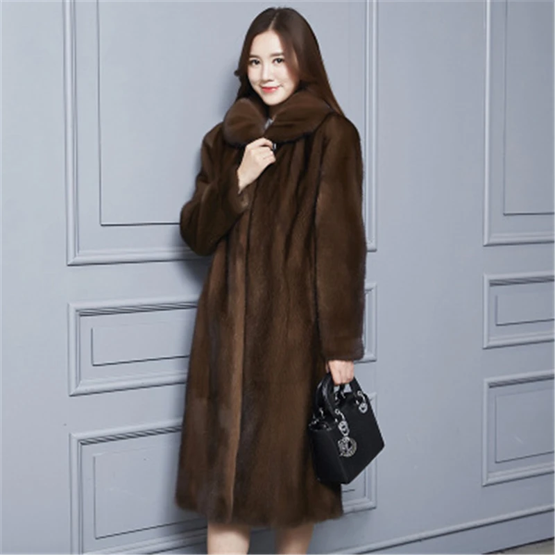 New woman fur 90cm Women Clothing S-6XL Winter Artificial Economy Mink Fur Coat with a Hood Luxury Fake Fur Coats T542