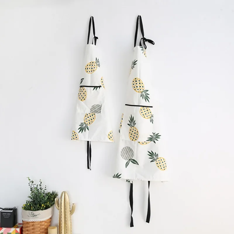 

Pineapple Printed Nordic Style Cotton Kitchen Aprons With Adjustable Neck Strap And Pockets Sleeveless BBQ Baking Cooking