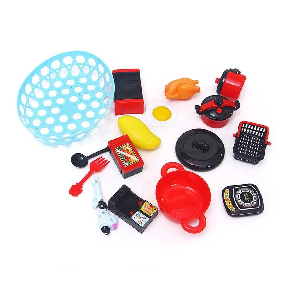 

15Pcs Mini Simulated Kitchen Dining Ware Refrigerator Drink Fountain Pot Pretend Play Toy Set Furniture Birthday Gift