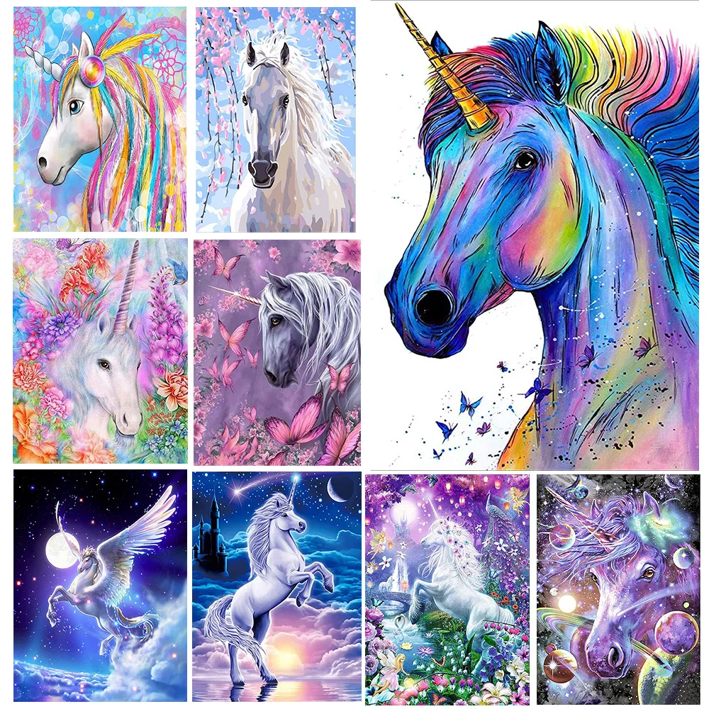 

Красочный Единорог 5D DIY алмазная живопись полный квадратный Круглый Набор для вышивки крестиком Алмазная вышивка мозаика картина для домаш...
