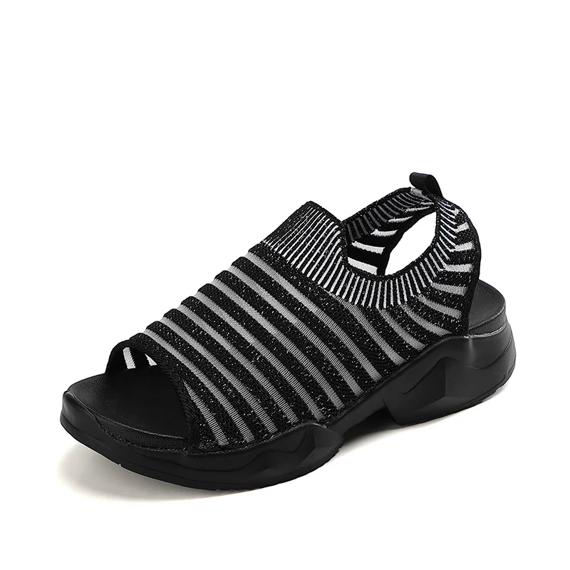 Сандалии женские на плоской платформе дышащие босоножки без застежки лето