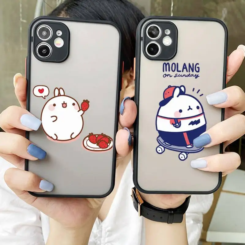 

Molang Cute cartoon Kawaii Phone Case matte transparent For iphone 7 8 11 12 13 plus mini x xs xr pro max cover