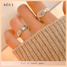KOJ Real 925 Sterling Silver Cute Bear Pattern Ring For Fashion Women Elegant Wedding Party Gifts Op