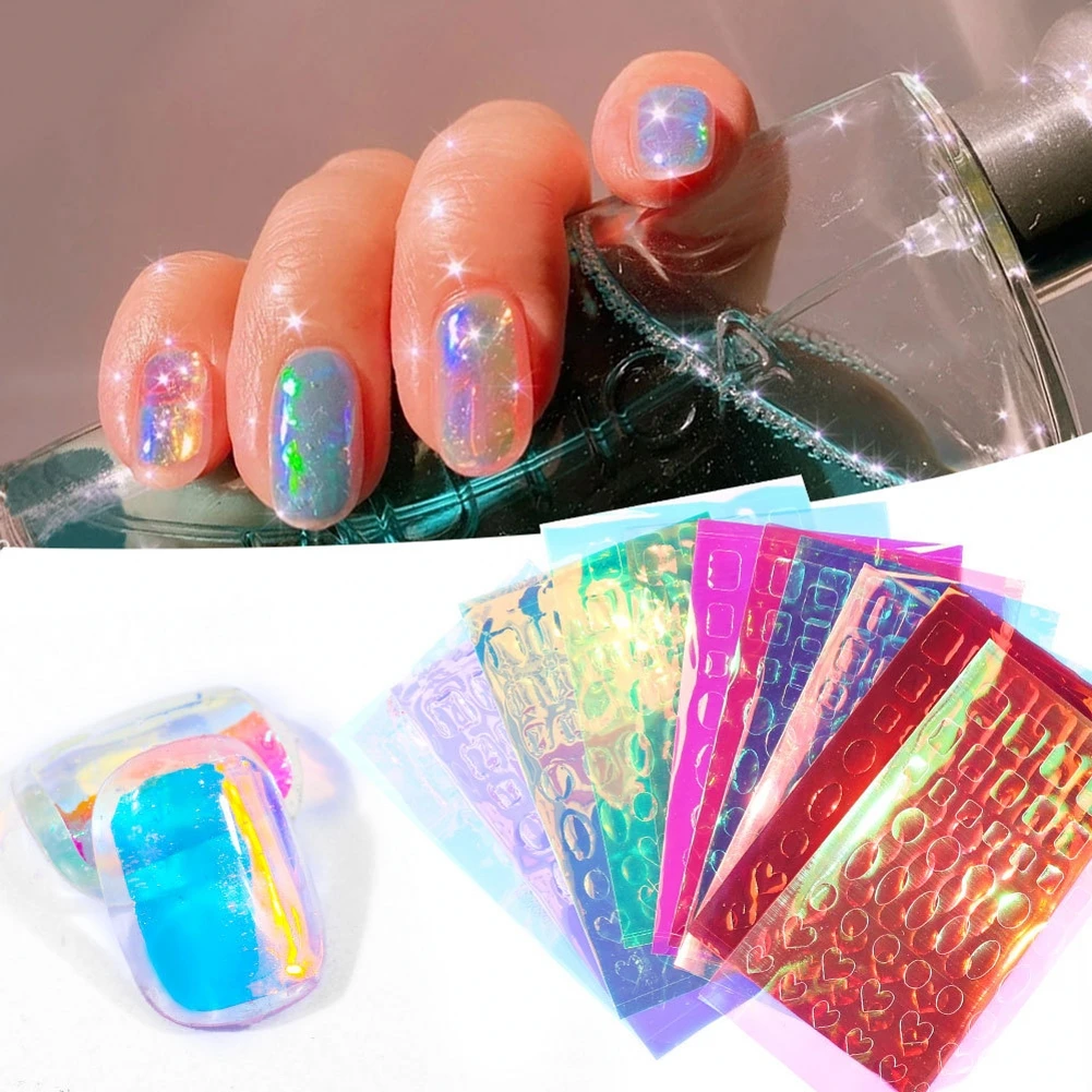 

10/11/16 Pcs Nail Art Aurora Ice Cube Cellophane Transfer Laser Jewelry Candy Stickers Cropped Paper Manicure Decorations
