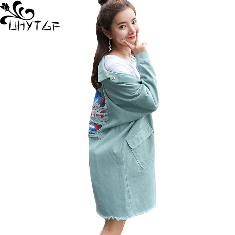UHYTGF весенне осенняя джинсовая куртка для женщин Корейский рукав летучая мышь