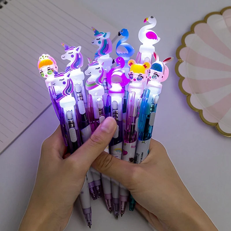 

1Pcs Cute Unicorn Flamingos Ballpoint Gel Pen Creative 0.5mm Ballpoint Pen With Light School Office Supplies Gift Stationery