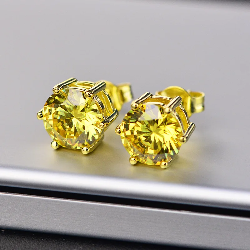 

Luxury Yellow Red AAA Zircon Stud Earrings For Women Fashion Gold Earrings For Ladies Jewelry Accessories Wholesale