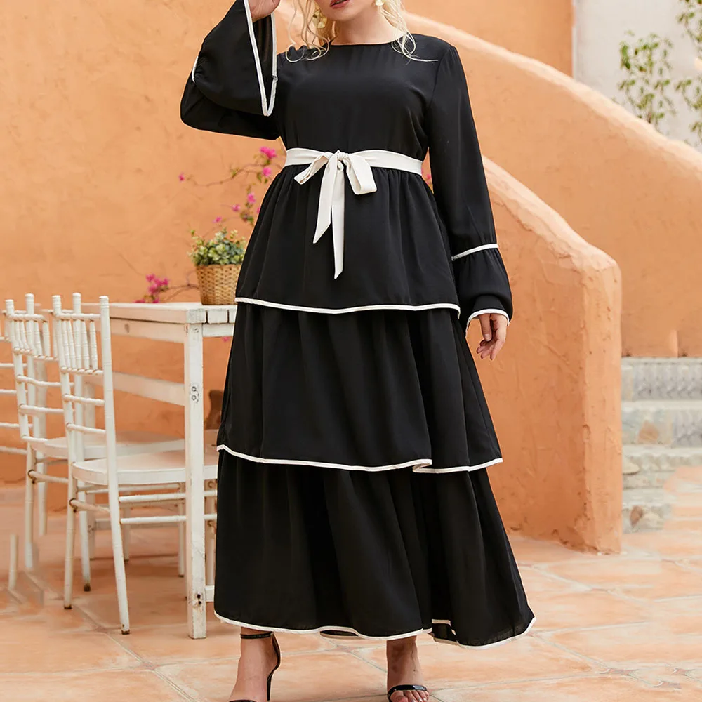 

Muslim Fashion Design 2021 Spring Summer Women's Dress Loose Casual Oversize Indie Retro Simple Round Neck Flared Sleeves