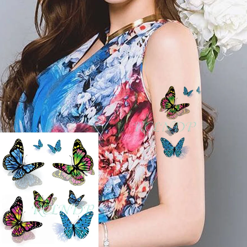 Водостойкая Временная тату наклейка Бабочка искусственная флэш ноги руки татуаж