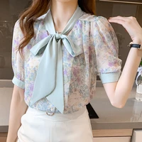 summer korean fashion silk woman shirts satin office lady short sleeve buttoned shirt black blue ladies tops blouse