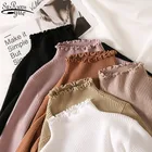 весенне-осенние блузки с высоким воротником вязание крючком повседневные женские топы кружевные женские блузки рубашка с длинным рукавом S-3XL