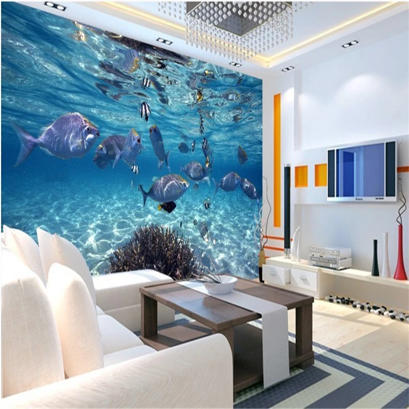 3D Underwater World Blue Ocean Fishes Photo Wallpaper Custom Stereo Cartoon Non-Woven Mural Kids Bedroom Living Room Wall Papers |