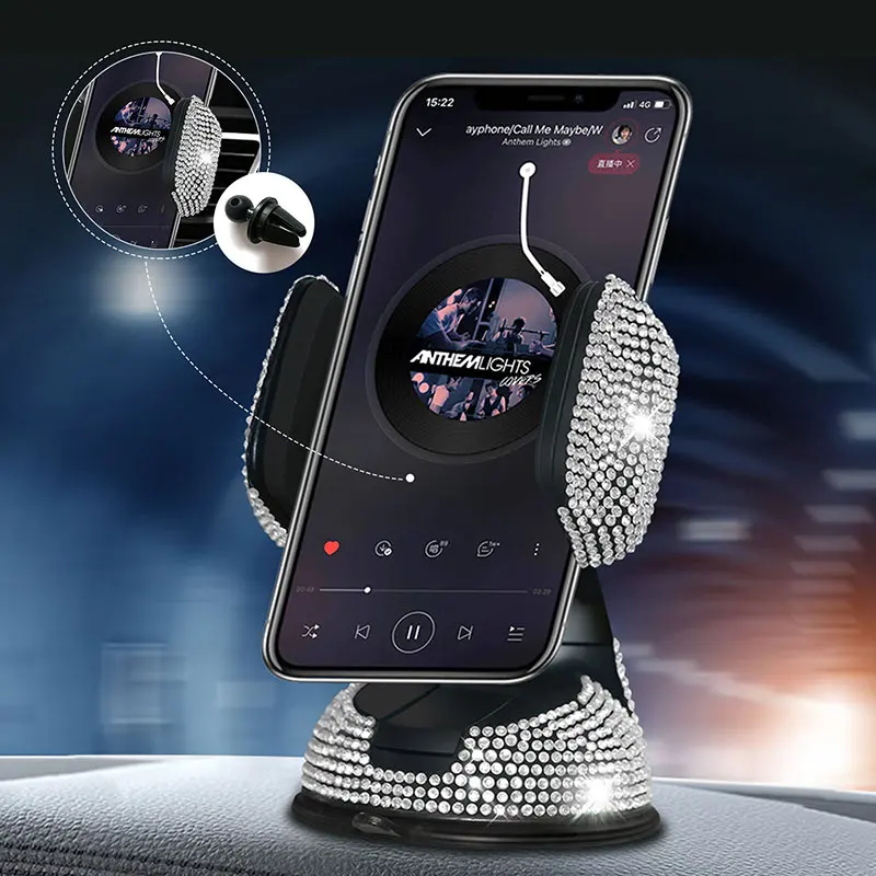

Female Dual-Function Navigation Bracket Rotating Phone Holder Crystal Diamond Car Phone Holder Ladies Auto Interior Accessories
