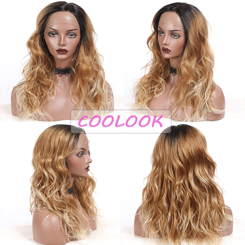 

Natural Wave Lace Front Wigs for Black Women Ombre Brown Highlight Body Wave Lace Wigs Synthetic Shoulder Length Omber Color Wig