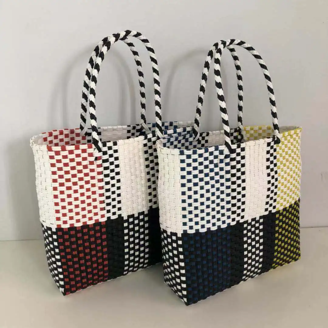 Женская вместительная тканая пластиковая сумка ручной работы летняя пляжная