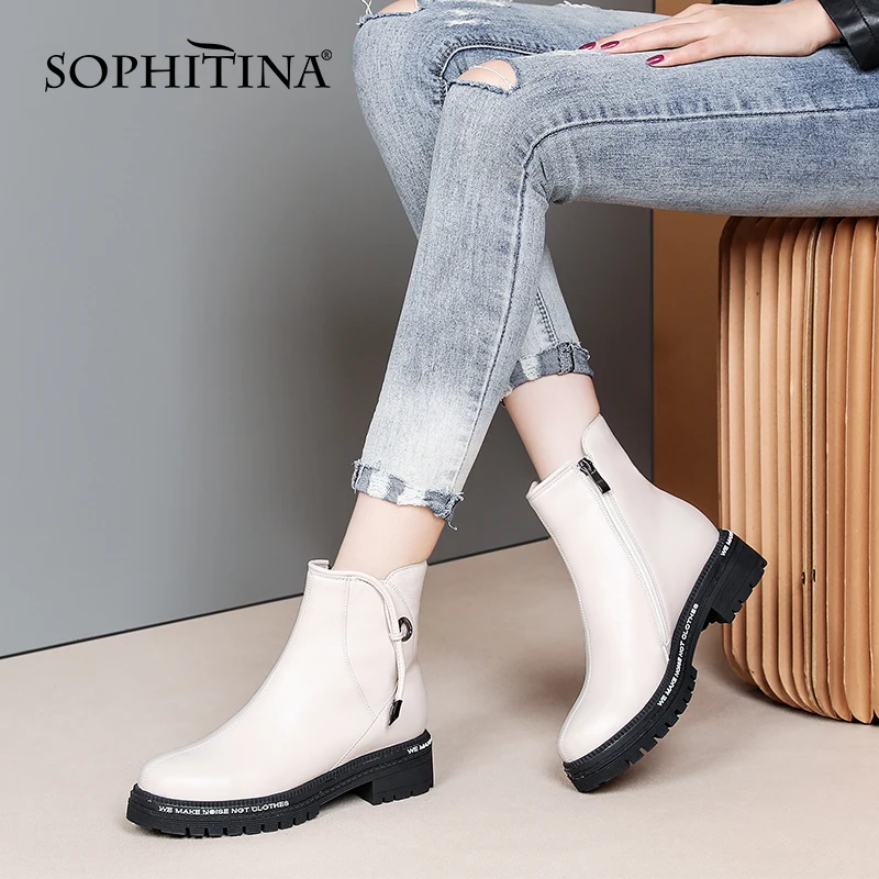 

Женские ботильоны на квадратном каблуке SOPHITINA, лаконичные удобные ботильоны из натуральной кожи, обувь на молнии, SO685
