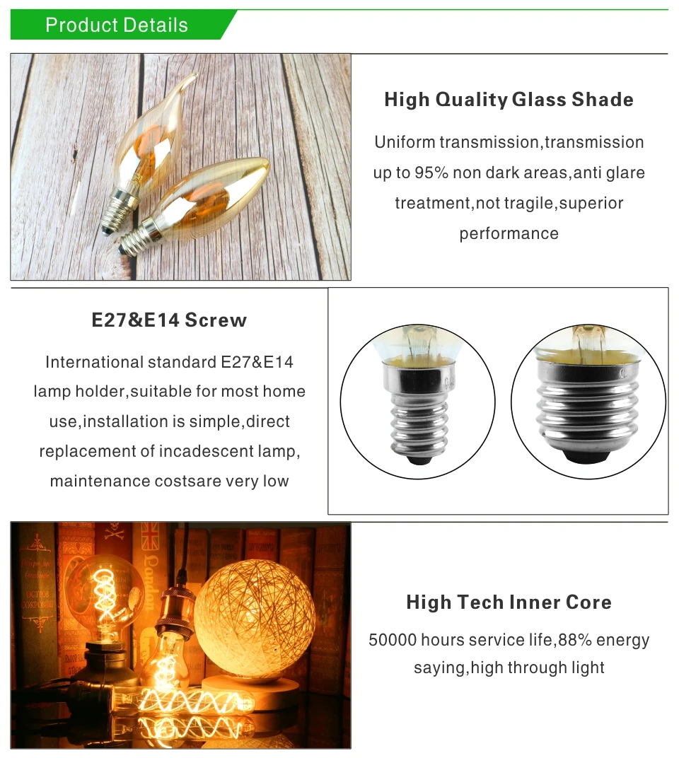 T45 ST64 G80 G95 G125 T225 Spiral Light LED Filament Bulb 4W 2200K Retro Vintage Lamps Decorative Lighting Dimmable Edison Lamp