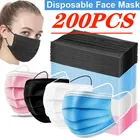 Маски одноразовые из нетканого материала, 3 слоя фильтра, пылезащитные, дышащие, черные, 200 шт.