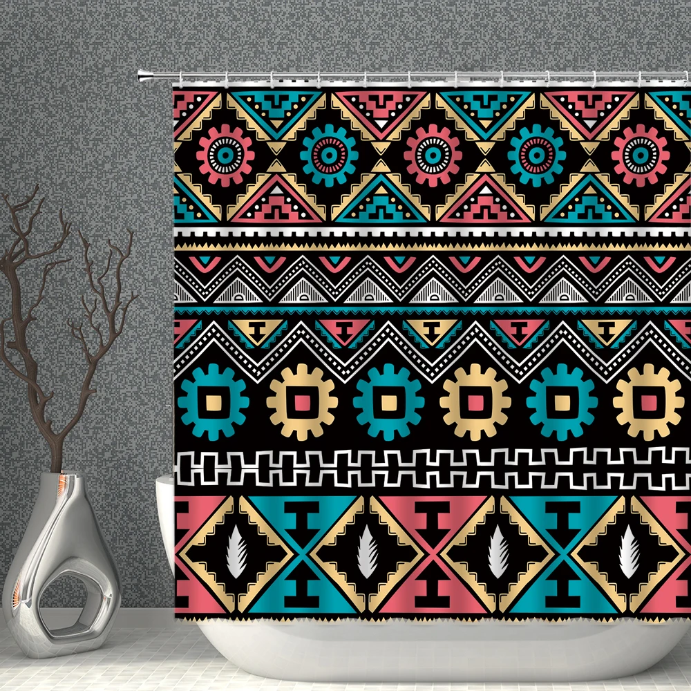 

Bohemian Shower Curtain Waterproof National Style Color Rtripe Ripple Gear Print Cloth Bath Curtains Multi-size Bathroom Screen