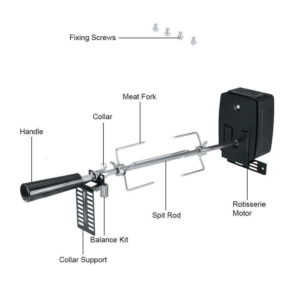 

Universal Grill Rotisserie Kit Complete BBQ Kit with Spit Rod Meat Fork Electric Motor SLC88