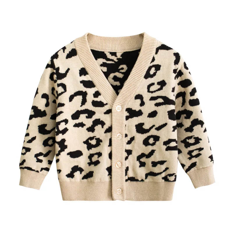 

Girls Kids Knitted Coats Leopard Pattern Long Sleeve Knitting Jackets for Children Toddler Swearters