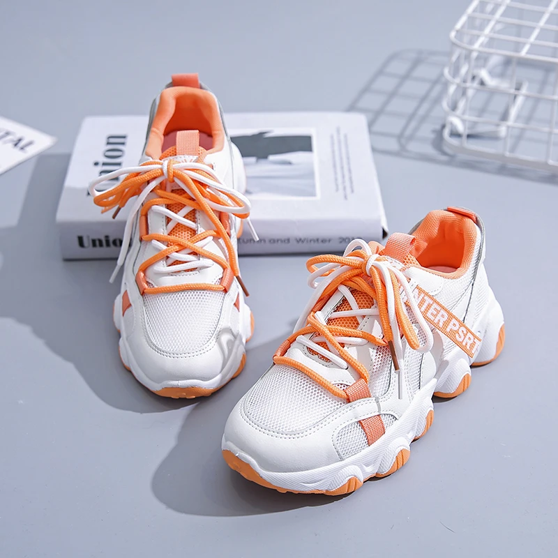 

2021 summer new women's sports shoes color matching lace-up mesh single shoes women's casual thick-soled old shoes women