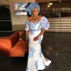 Вечернее платье-Русалка Aso Ebi, с полурукавами, блестками и кружевной аппликацией
