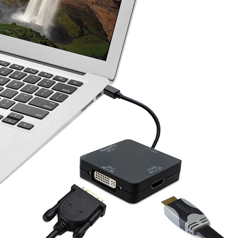 

Mini DP to VGA/HDMI/DVI 4Kx2K 3-In-1 Converter Mini DisplayPort to VGA/HDMI/DVI Adapter