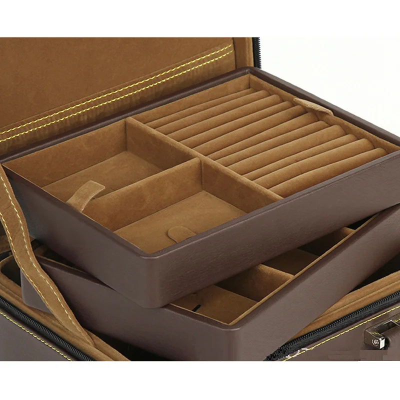 hot sale double layer detachable jewelry storage box large capacity portable travel jewelry ring box suitcase 3 colors available free global shipping