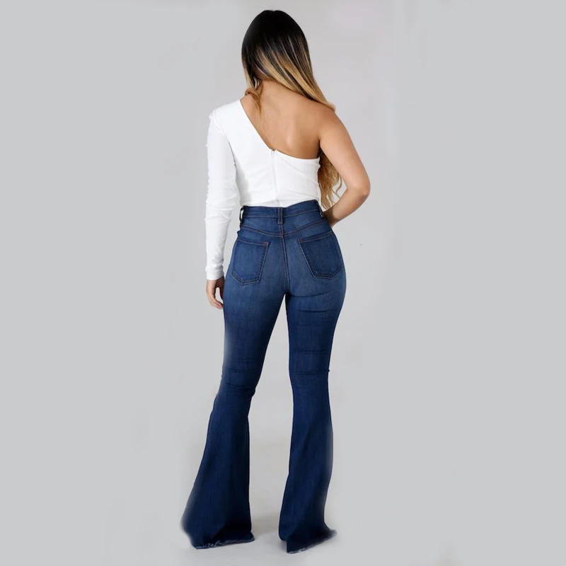 

Women's Jeans Flared New 2021 Stretch Sexy Denim Ripped Trousers Spandex Wide Leg Pants Bell Bottom Jean Fashion Plus Size 3xl