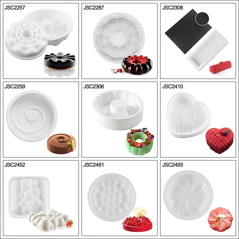

Multiple Shape White Cake 3D Molds, Heart-shaped French Dessert Baking Molds, Cake Decoration Tools 18 Silicone Mousse Molds