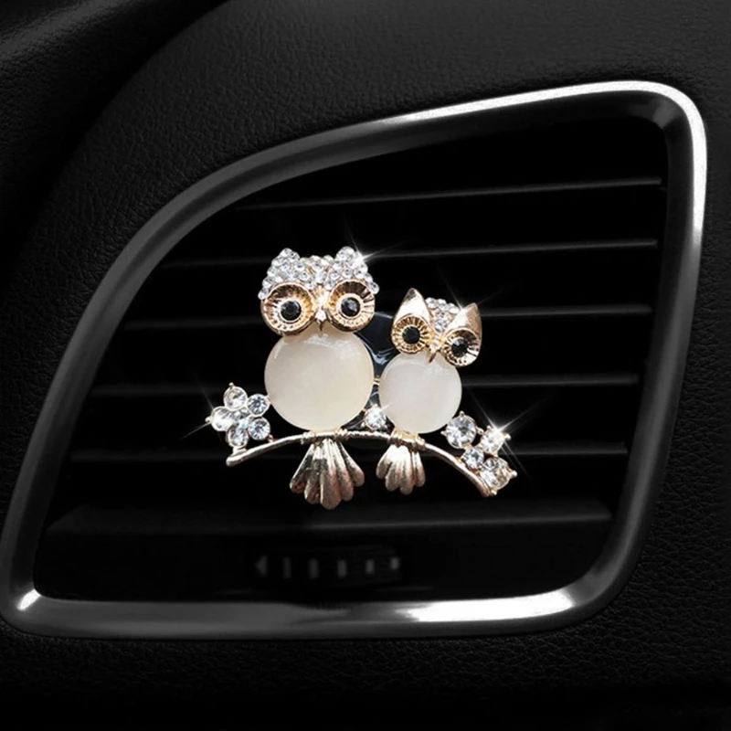 

P82B Air Outlet Perfume Clip Crystal Owl Shape Vent Clip Automotive Air Fragrance Diffuser Car Interior Decorations