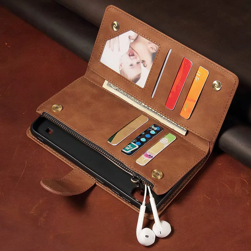 Leather Wallet For Oppo K7 PCLM50 Case Magnetic Zipper Mobile Retro Flip Card Stand Cover