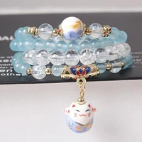 korean version of the new bracelet natural stone multi layer bracelet lucky cat lucky bracelet for women jewelry for women
