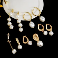 new baroque irregular natural pearl earrings womens metal geometric square round earrings 2021 fashion wedding jewelry