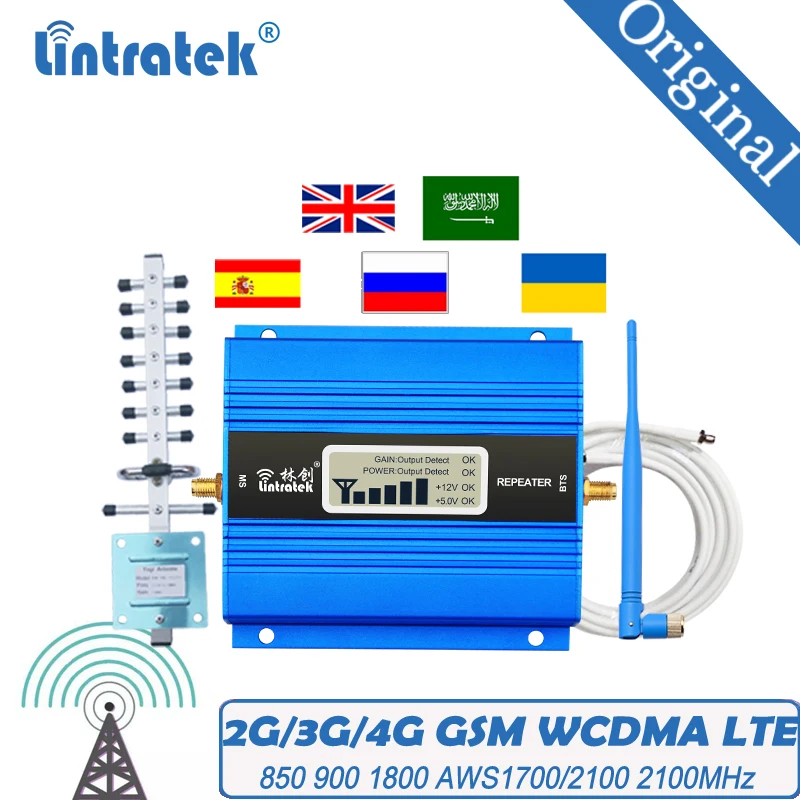 Усилитель сигнала GSM LTE 2G 3G 4G для дома 900 МГц 1800 2100 WCDMA 65db простой в установке