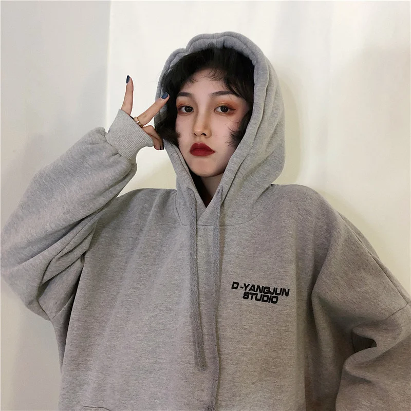 

Waitmore Super Popular Long-sleeved Sweater Women's Loose Korean Style Boyfriend Idle Style Fleece-lined Thickened