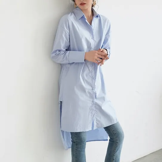 ZAWFL весенние женские длинные рубашки с V образным вырезом и Боковым Разрезом