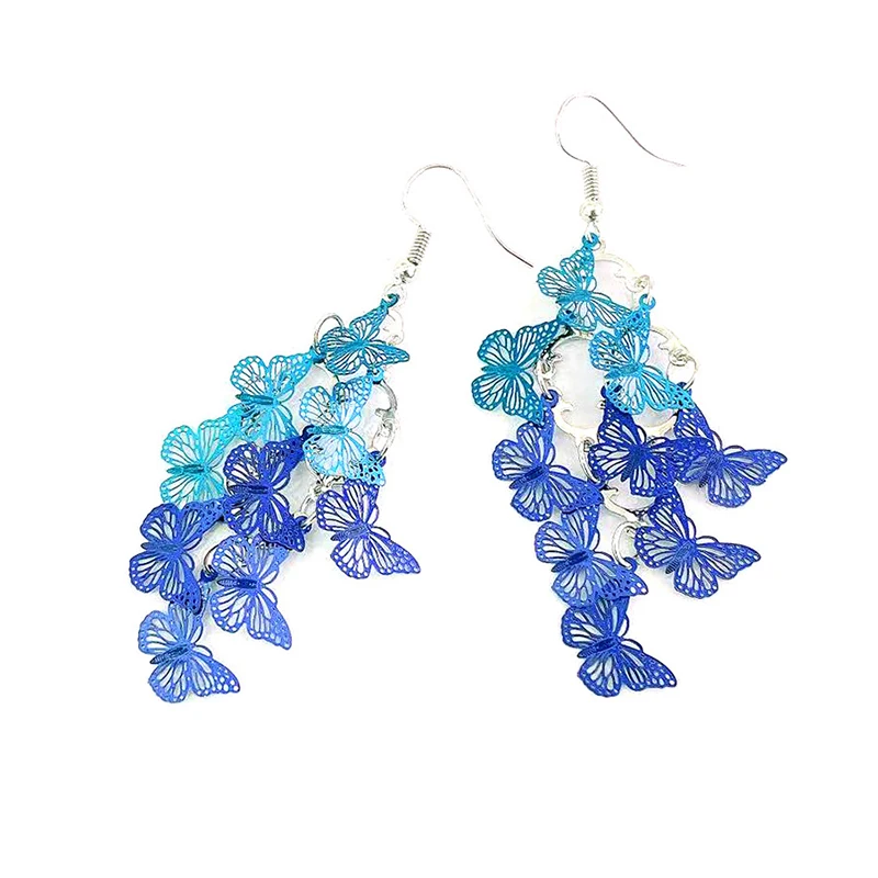 Уникальные серьги-бабочки на шнурке цветные длинные висячие серьги-подвески с