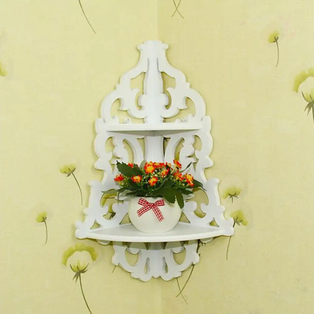 Винтажный цветочный декор белая деревянная настенная угловая полка для хранения