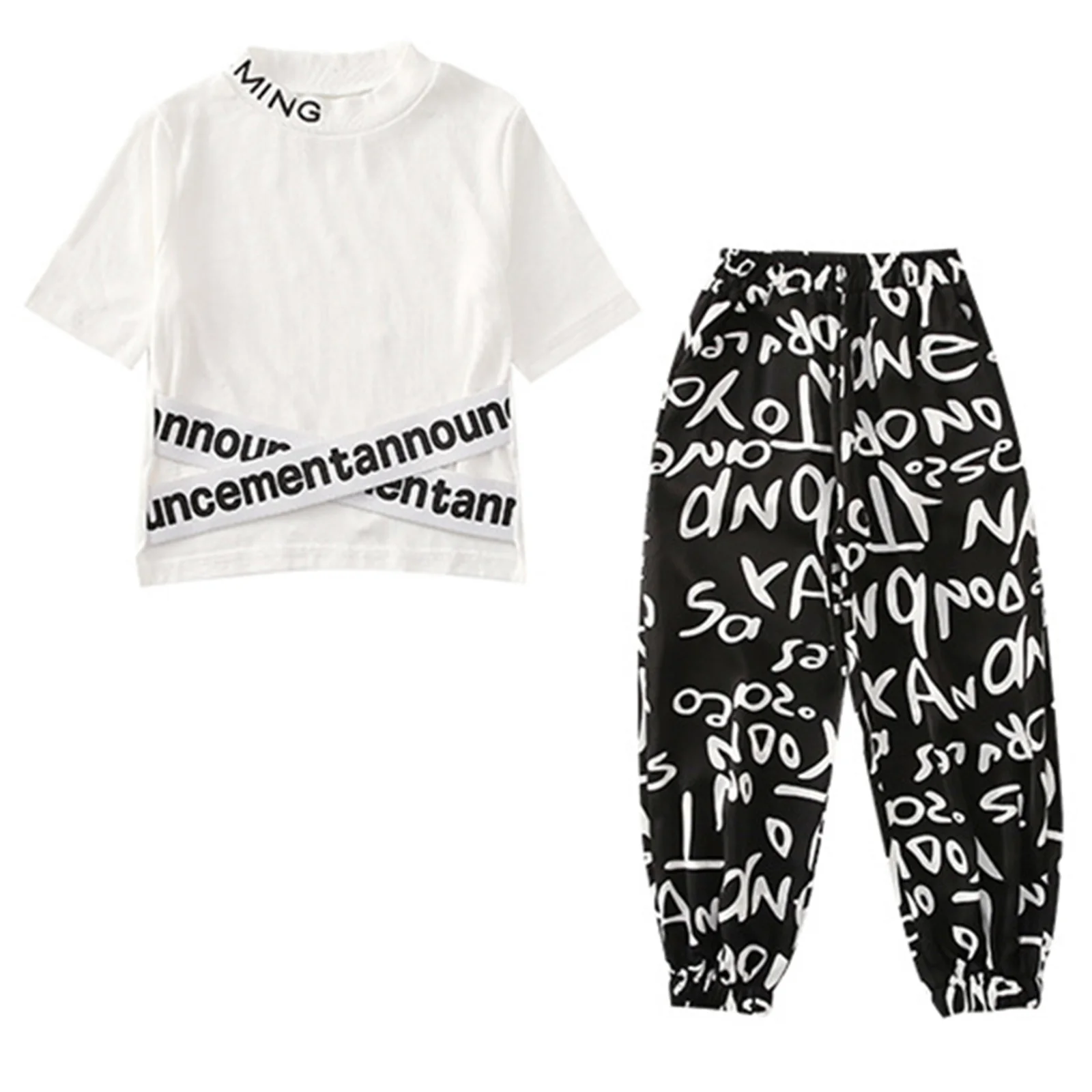 

Kids Girls Summer Clothes Set Sportswear Letters Print Crop Top + Anti-mosquito Pants 2Pcs Sets Children Hip Hop Dance Clothing