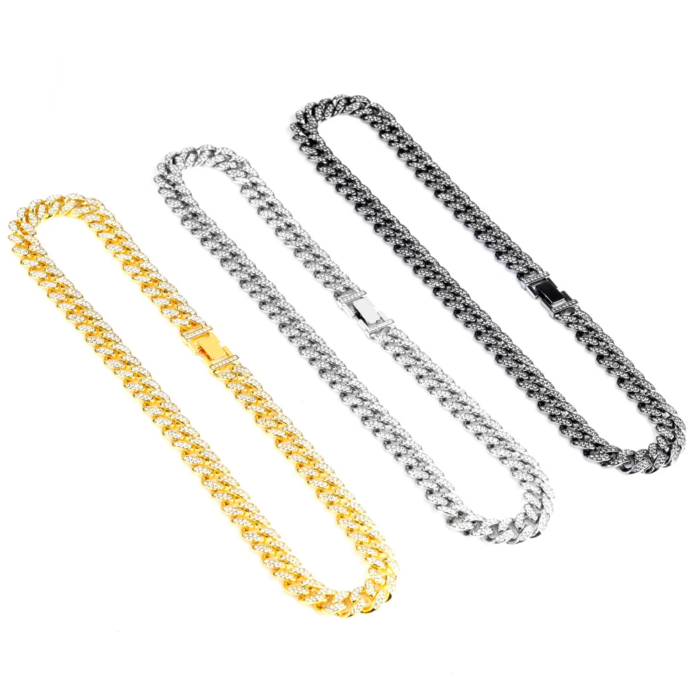 

Rhinestones Necklace for Men Width Alloy Fold Over Clasp Necklet Unisex Chain Necklaces Fashion Jewelry