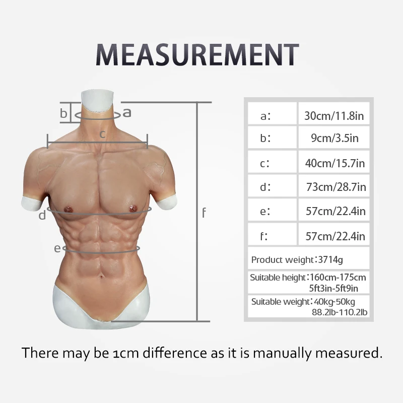 

ROANYER Silicone Upgraded Small Size Muscle Body Suit Cosplay Costume Crossdresser Realistic Fake Muscle Chest Halloween