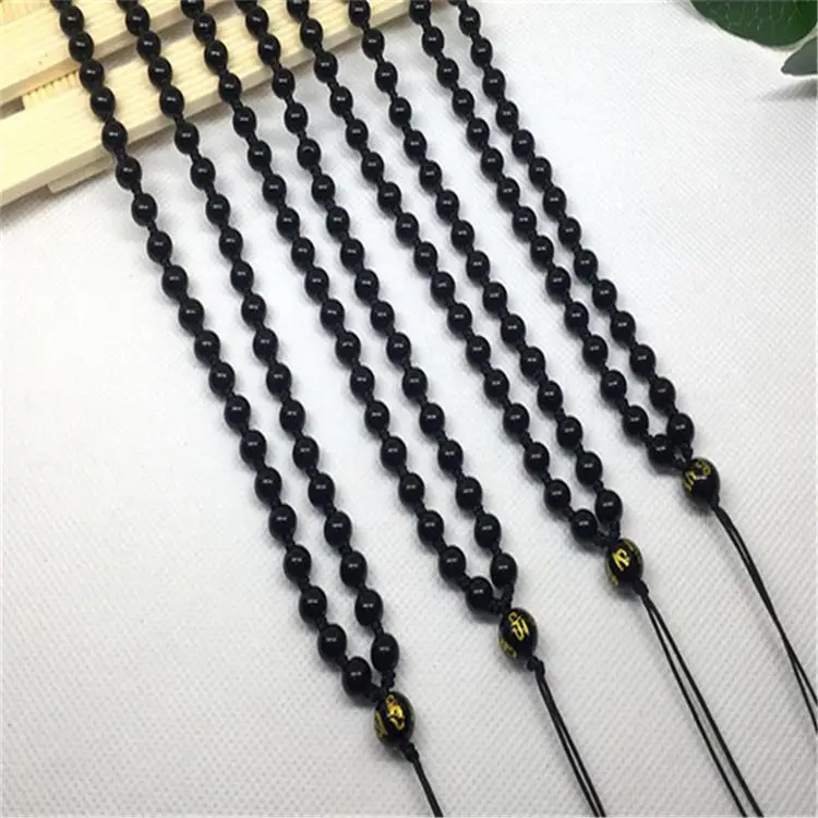 Ожерелье с подвеской в виде амулета из натурального обсидиана | Украшения и