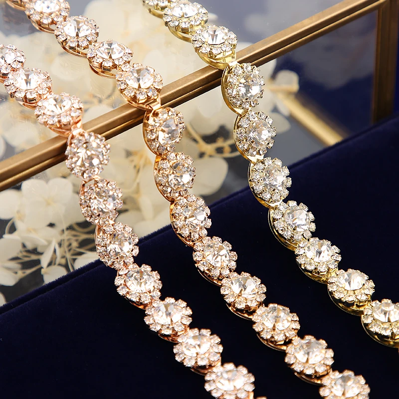 Сверкающие корейские ободки для волос с золотыми кристаллами Длинные диадемы