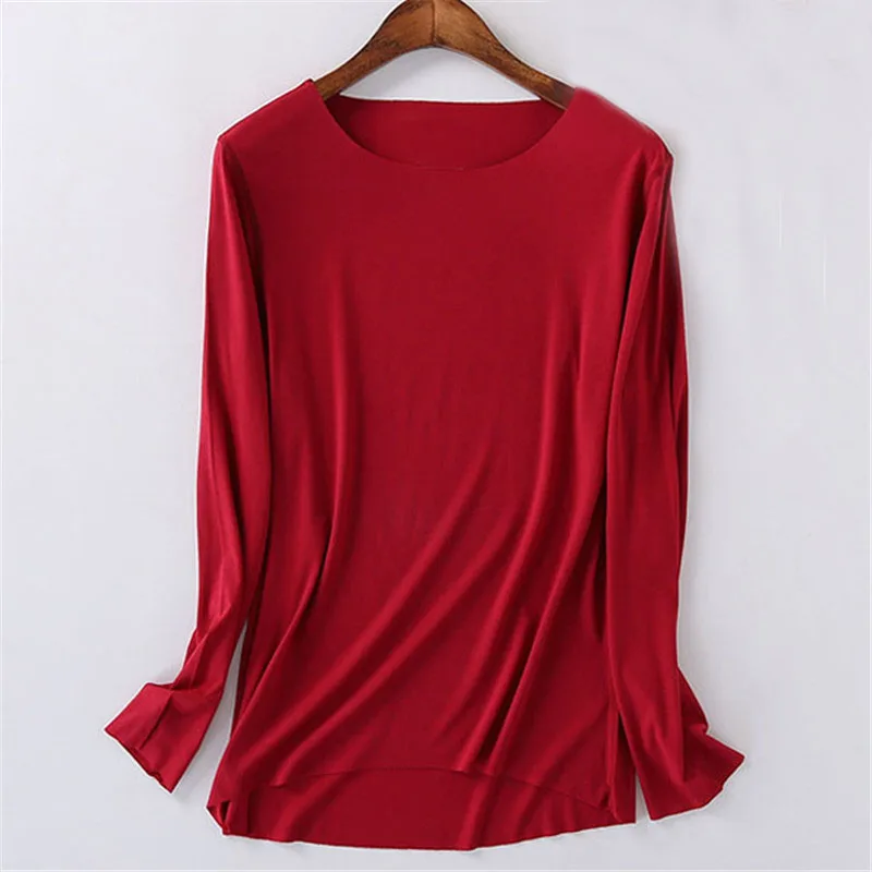 Облегающая футболка YUETONGME однотонная с длинным рукавом о вырезом 2018|Футболки| |