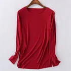 Однотонная рабочая одежда YUETONGME с длинным рукавом, элегантная однотонная облегающая футболка с круглым вырезом и длинным рукавом, Новинка осени 2018