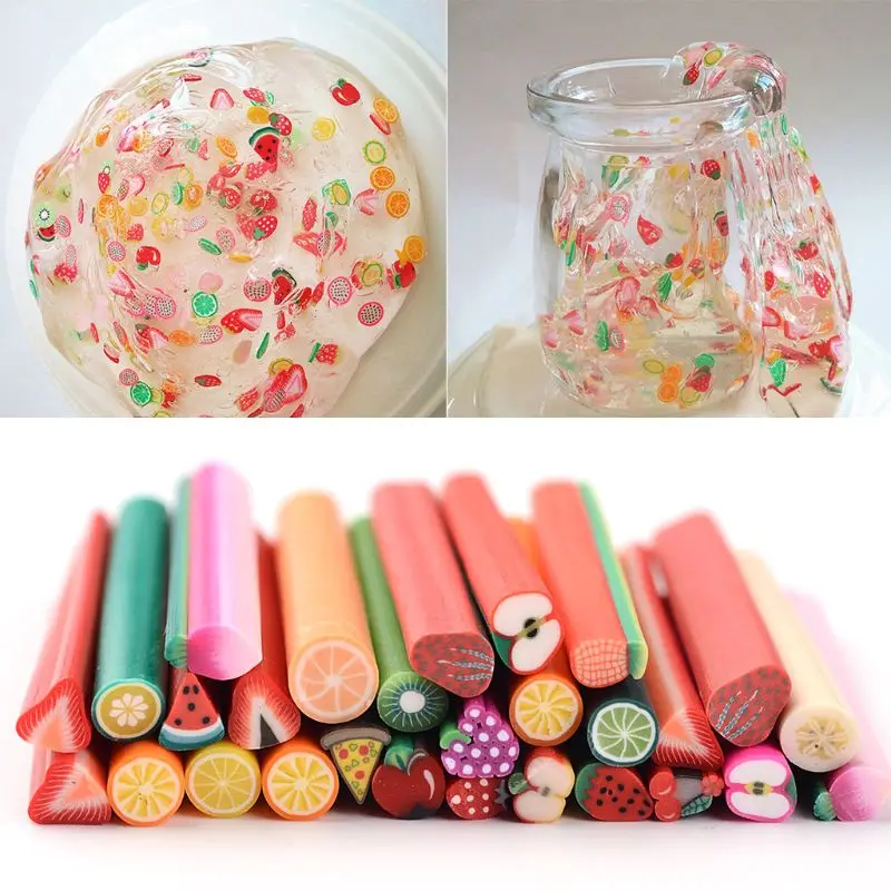 

100pcs Artificial Fruit Slices Sticks Rod for Slime Supplies Nails Art Tips Clay Toys DIY Accessories